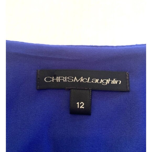 Chris McLaughlin Dress Womens 10 Royal Blue Midi Lace Overlay Flutter Sleeves M - Picture 4 of 13